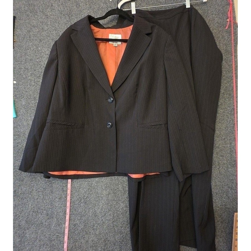 Le Suit Pantsuit Womens 24W Black Pinstripe 2 Piece Blazer Pants Lined Plus